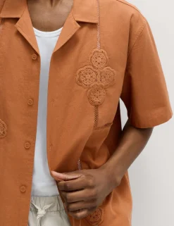 Relaxed Fit Cotton Rich Embroidered Short Sleeve Shirt