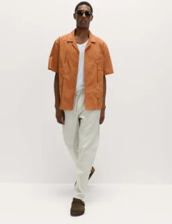Relaxed Fit Cotton Rich Embroidered Short Sleeve Shirt