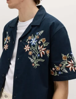 Relaxed Fit Cotton Rich Embroidered Short Sleeve Shirt
