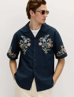 Relaxed Fit Cotton Rich Embroidered Short Sleeve Shirt