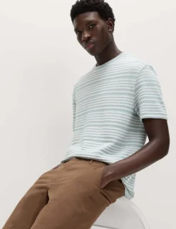 Relaxed Fit Cotton Rich Textured Striped T-Shirt