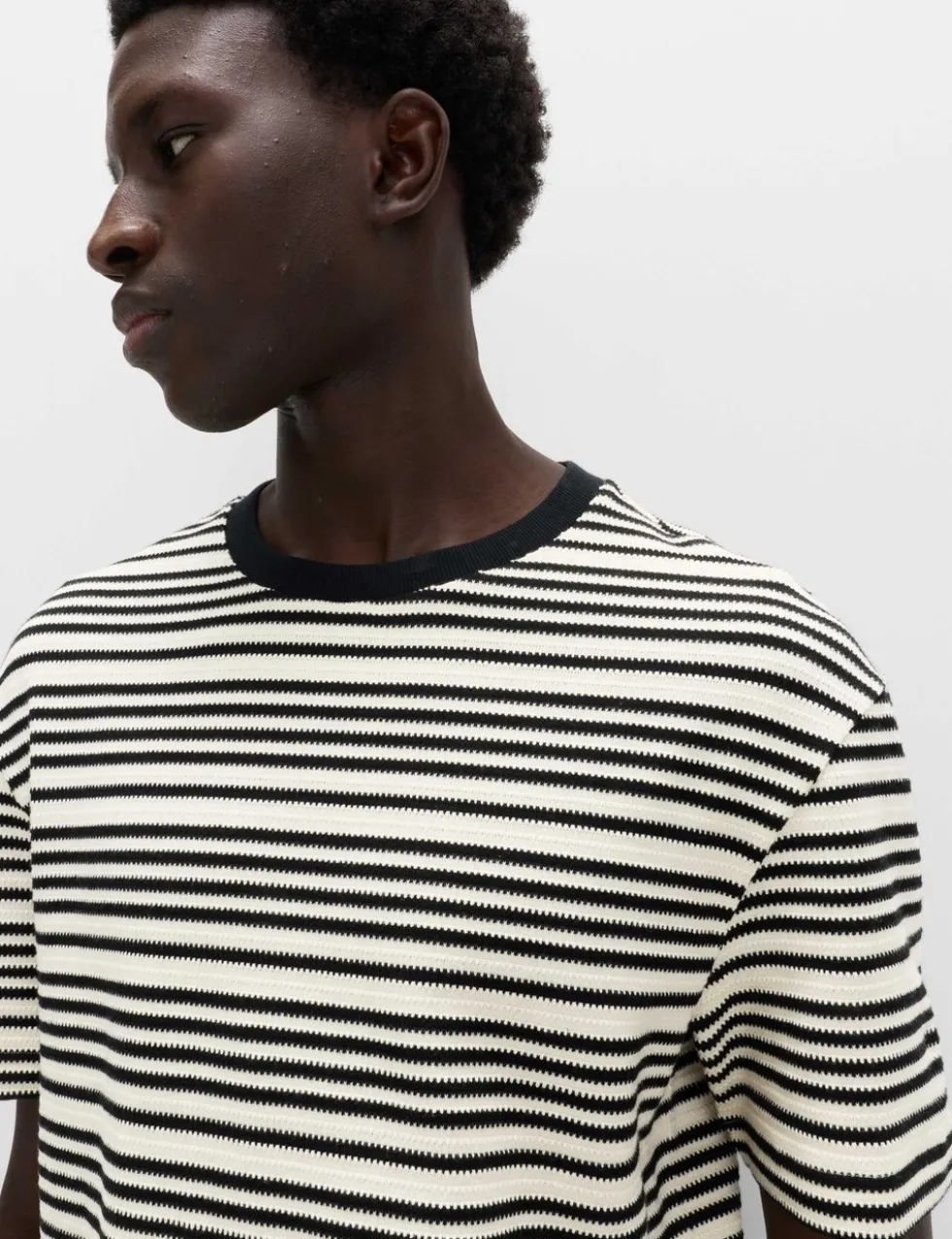 Relaxed Fit Cotton Rich Textured Striped T-Shirt