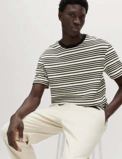 Relaxed Fit Cotton Rich Textured Striped T-Shirt