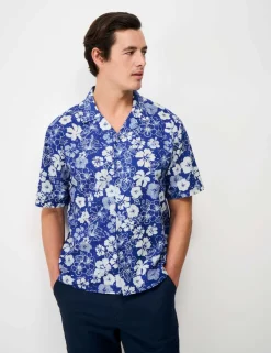 Relaxed Fit Linen and Cotton Floral Shirt