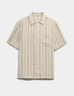 Relaxed Fit Linen Rich Striped Short Sleeve Shirt