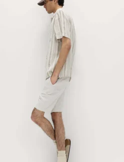 Relaxed Fit Linen Rich Striped Short Sleeve Shirt