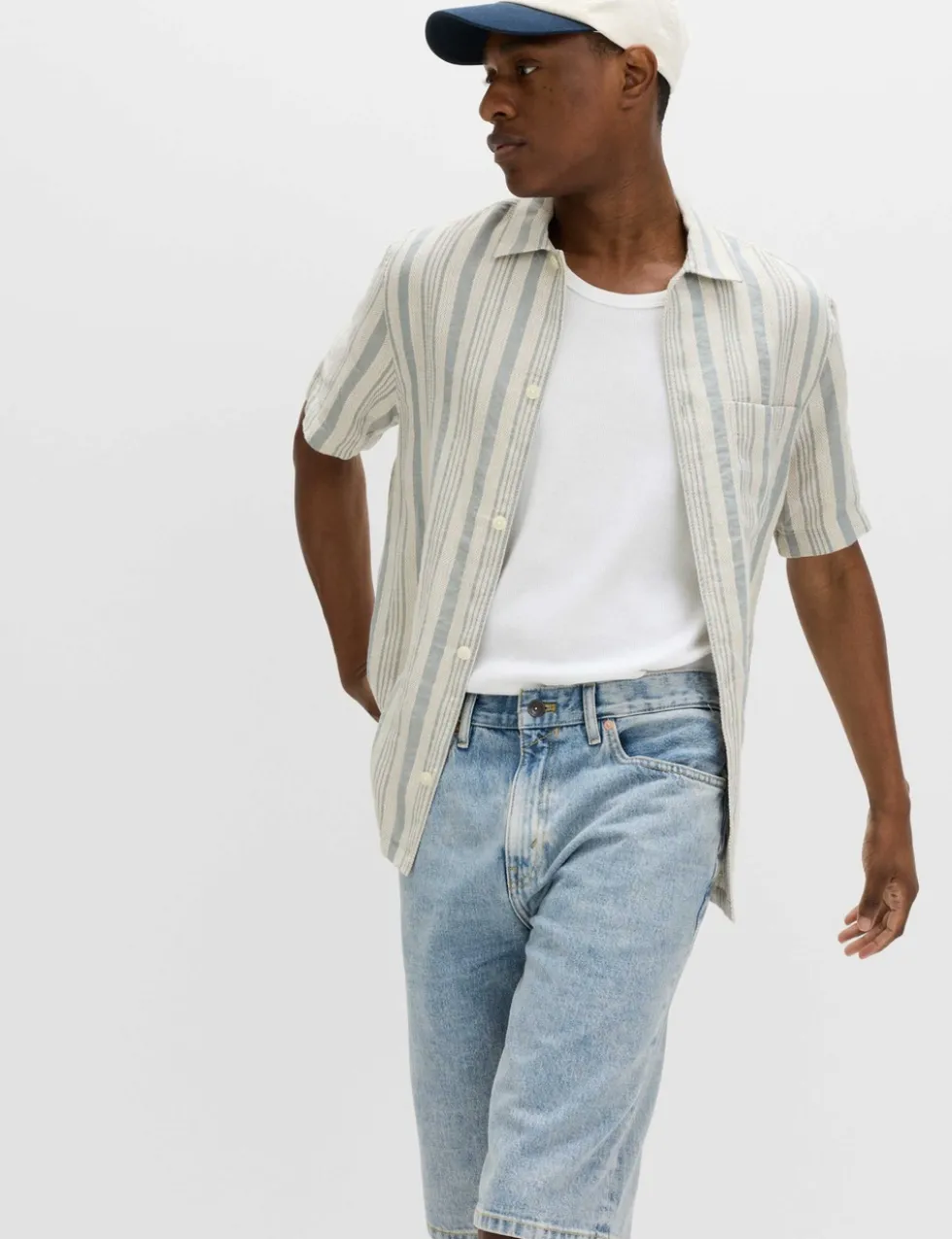 Relaxed Fit Linen Rich Striped Short Sleeve Shirt