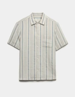 Relaxed Fit Linen Rich Striped Short Sleeve Shirt