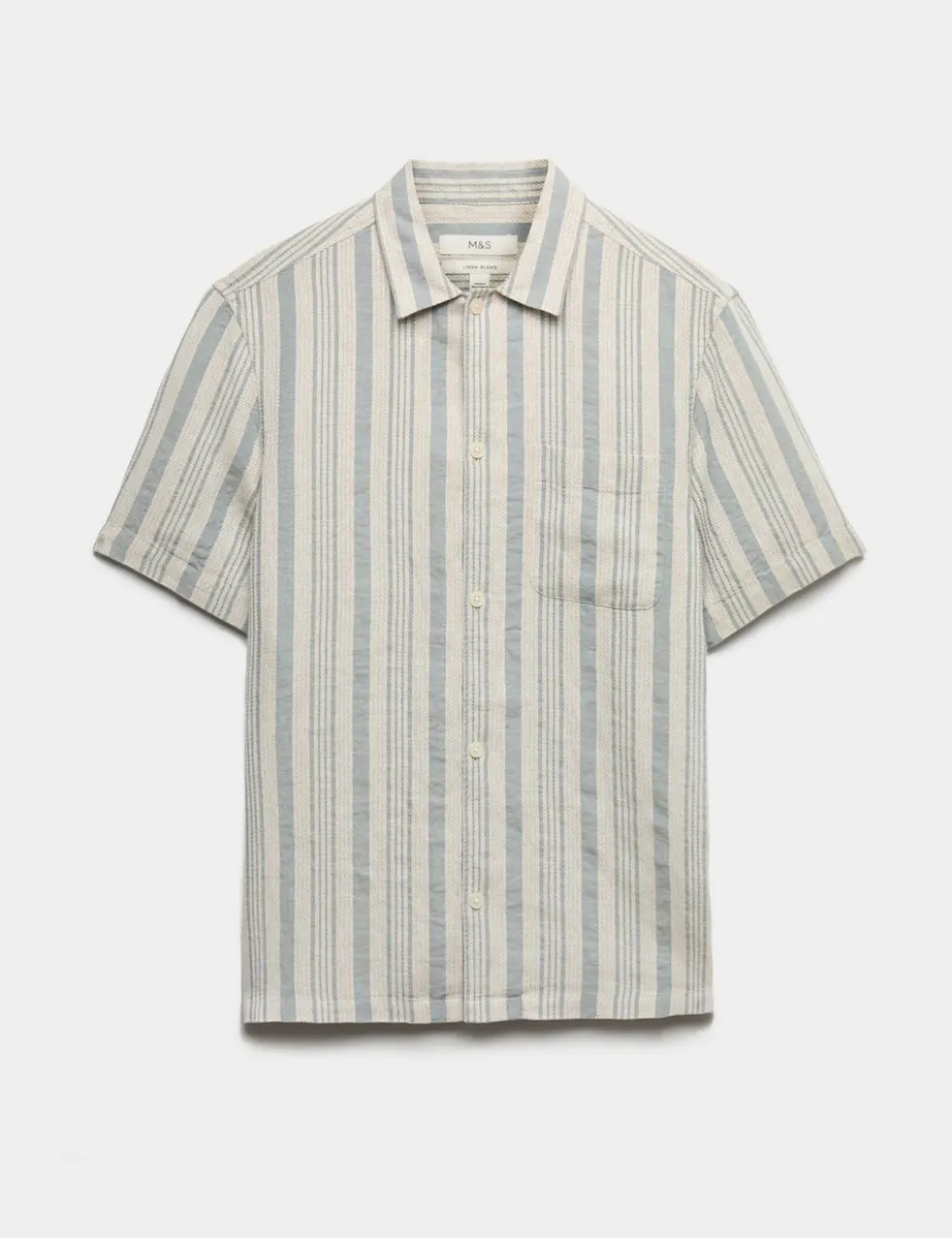 Relaxed Fit Linen Rich Striped Short Sleeve Shirt