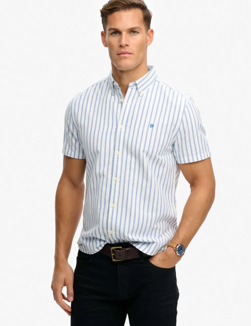 Relaxed Fit Striped Short Sleeve Oxford Shirt