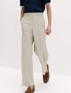 Relaxed Fit Textured Pleat Front Trousers