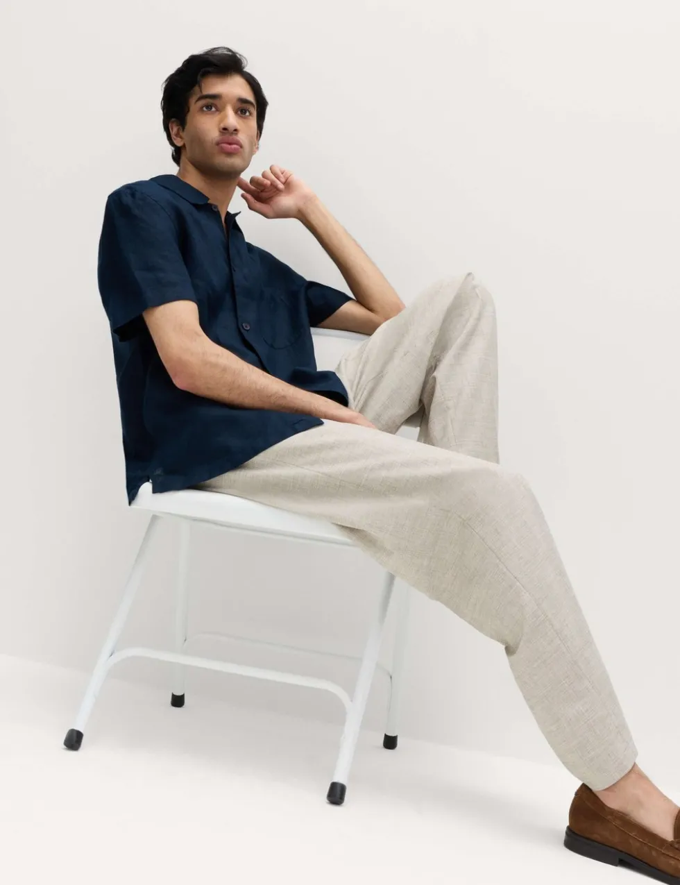 Relaxed Fit Textured Pleat Front Trousers