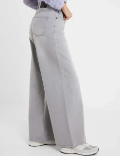 Relaxed Pure Cotton Mid Rise Wide Leg Jeans