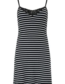 Ribbed Cotton Jersey Stripe Lace Trim Chemise