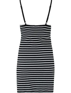 Ribbed Cotton Jersey Stripe Lace Trim Chemise