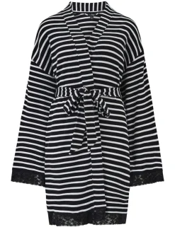 Ribbed Cotton Jersey Stripe Lace Trim Gown