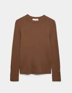 Ribbed Crew Neck Button Detail Jumper
