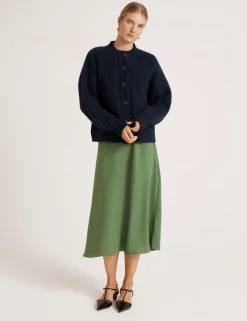 Ribbed Crew Neck Button Front Cardigan