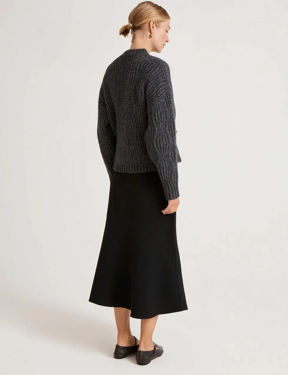Ribbed Crew Neck Button Front Cardigan