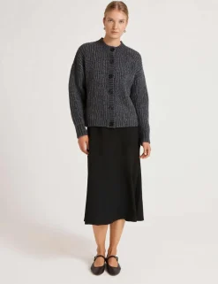 Ribbed Crew Neck Button Front Cardigan