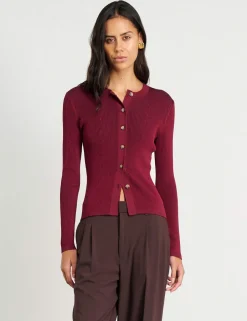Ribbed Crew Neck Button Front Fitted Cardigan