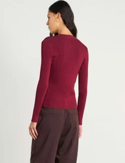 Ribbed Crew Neck Button Front Fitted Cardigan