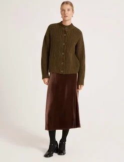 Ribbed Crew Neck Button Front Cardigan