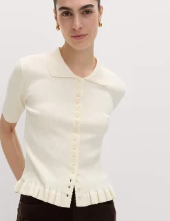 Ribbed Frill Detail Collared Cardigan
