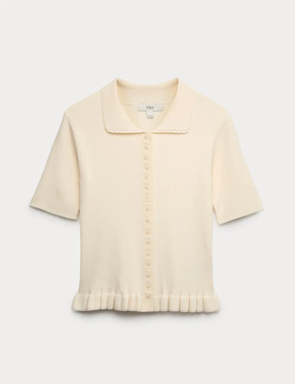 Ribbed Frill Detail Collared Cardigan