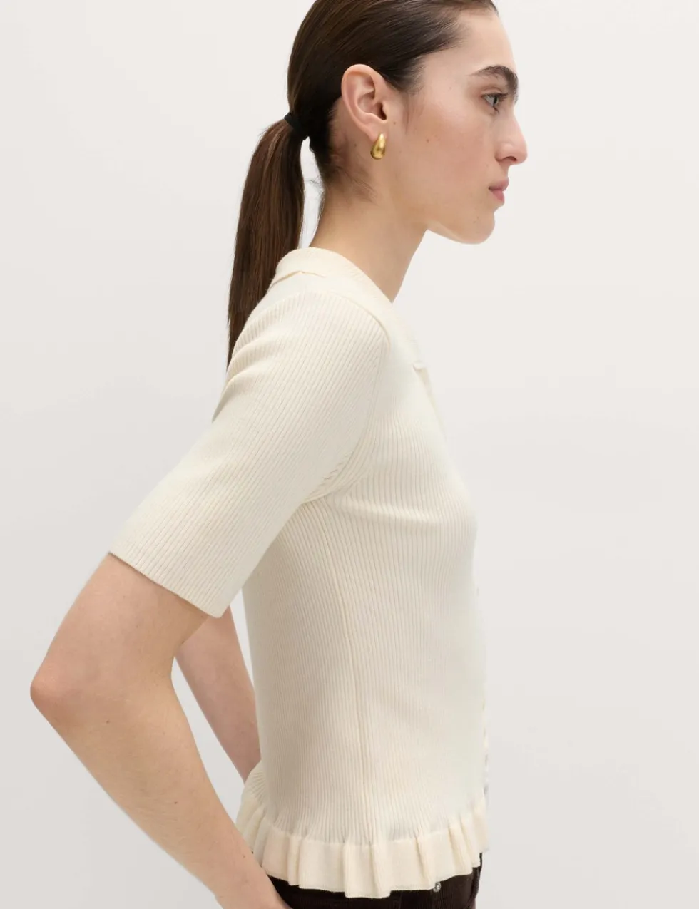 Ribbed Frill Detail Collared Cardigan