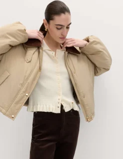 Ribbed Frill Detail Collared Cardigan