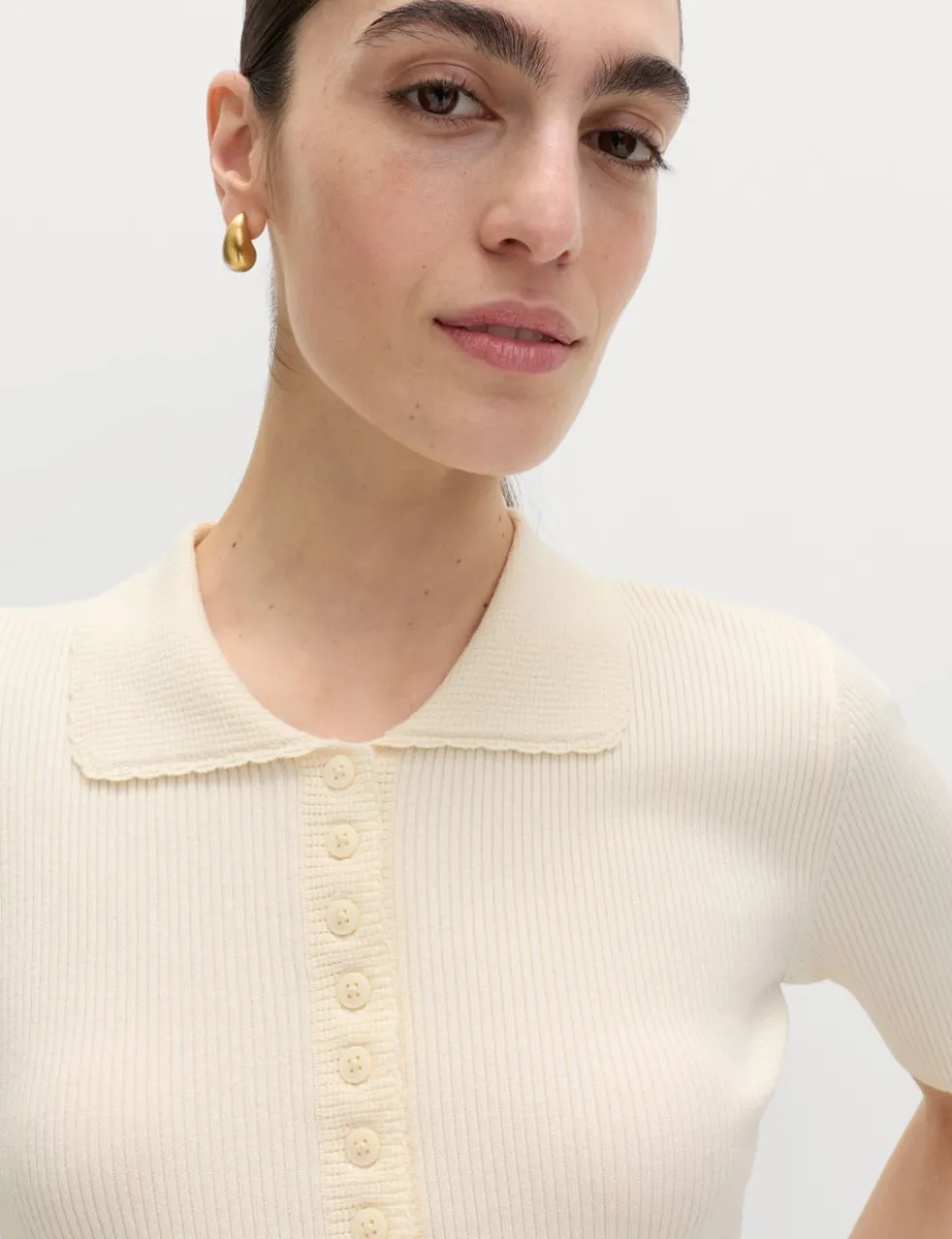 Ribbed Frill Detail Collared Cardigan