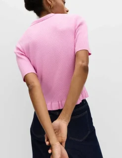 Ribbed Frill Detail Collared Cardigan