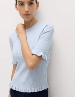 Ribbed Frill Detail Knitted Top