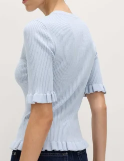 Ribbed Frill Detail Knitted Top