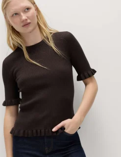 Ribbed Frill Detail Knitted Top