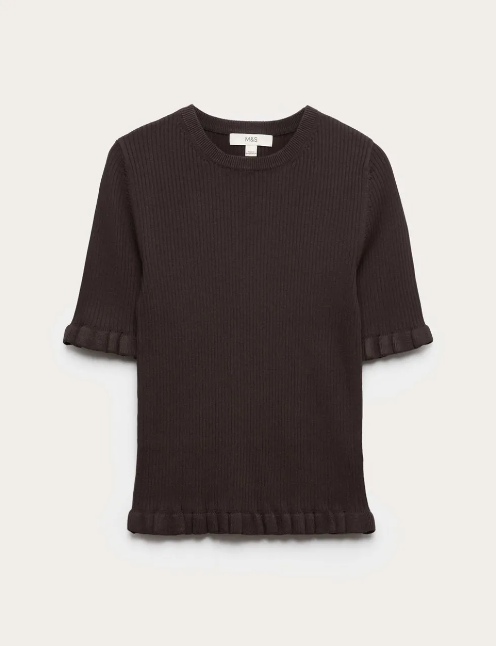 Ribbed Frill Detail Knitted Top