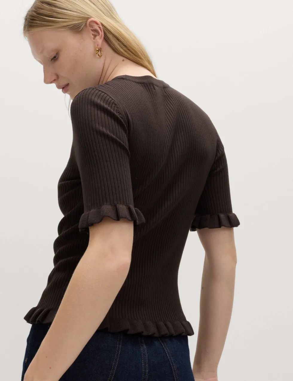 Ribbed Frill Detail Knitted Top