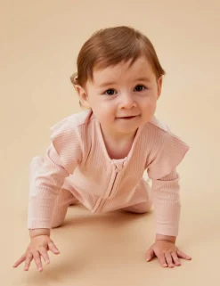 Ribbed Frill Shoulder Zip Sleepsuit (7lbs-24 Mths)