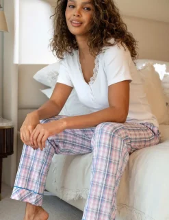 Ribbed Henley T-Shirt & Seersucker Trouser Pyjama Set