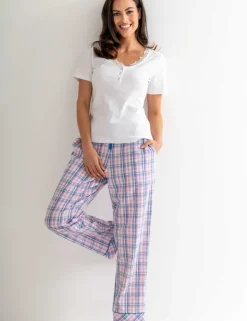 Ribbed Henley T-Shirt & Seersucker Trouser Pyjama Set