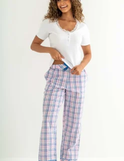 Ribbed Henley T-Shirt & Seersucker Trouser Pyjama Set
