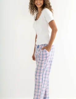 Ribbed Henley T-Shirt & Seersucker Trouser Pyjama Set