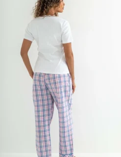 Ribbed Henley T-Shirt & Seersucker Trouser Pyjama Set