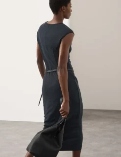 Ribbed Jersey Shoulder Pad Midaxi Dress