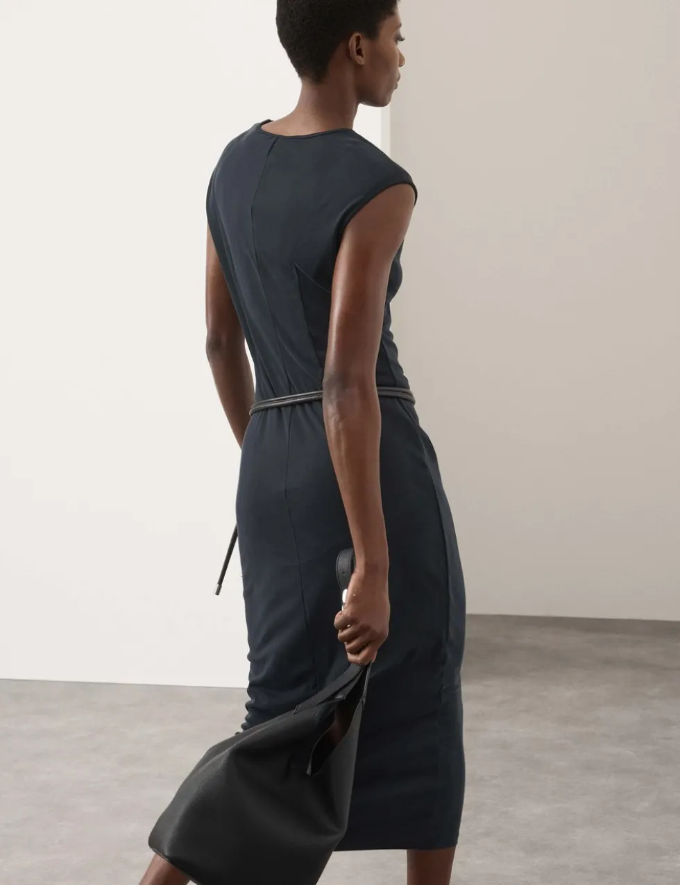 Ribbed Jersey Shoulder Pad Midaxi Dress