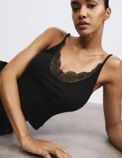 Ribbed Lace Trim Cami Top with Wool
