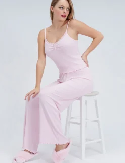 Ribbed Lace Trim Pyjama Set