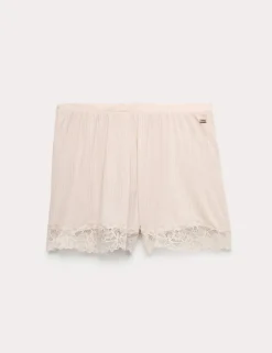 Ribbed Lace Trim Pyjama Shorts with Wool