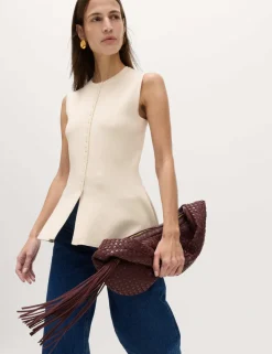 Ribbed Peplum Waisted Knitted Waistcoat